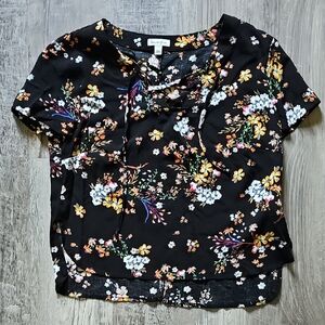 NWOT Love Fire Knox Black Floral Slightly Cropped Blouse